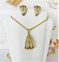 Load image into Gallery viewer, 14 K Gold Plated pendant and earrings set with white zirconium - BIJUNET