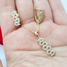 Load image into Gallery viewer, 14 K Gold Plated pendant and earrings set with white zirconium - BIJUNET