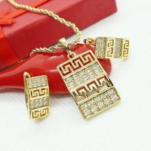 Load image into Gallery viewer, 14 K Gold Plated pendant and earrings set with white zirconium - BIJUNET