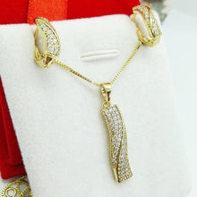 Load image into Gallery viewer, 14 K Gold Plated pendant and earrings set with white zirconium - BIJUNET