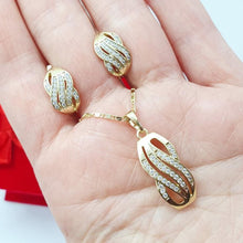 Load image into Gallery viewer, 14 K Gold Plated pendant and earrings set with white zirconium - BIJUNET