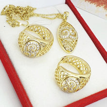 Load image into Gallery viewer, 14 K Gold Plated pendant and earrings set with white zirconium - BIJUNET