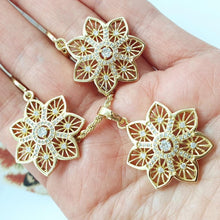Load image into Gallery viewer, 14 K Gold Plated pendant and earrings set with white zirconium - BIJUNET
