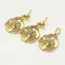 Load image into Gallery viewer, 14 K Gold Plated pendant and earrings set with white zirconium - BIJUNET