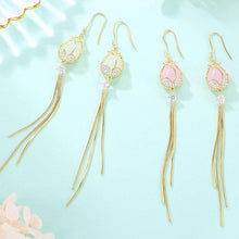Load image into Gallery viewer, 14 K Gold Plated pink Tulip earrings with white zirconium - BIJUNET
