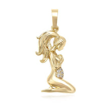 Load image into Gallery viewer, 14 K Gold Plated Pregnant Woman pendant with white zirconium - BIJUNET