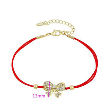 Charger l'image dans la galerie, 14 K Gold Plated red string bow bracelet with white zirconium - BIJUNET