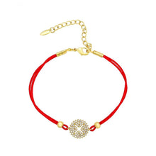 Charger l'image dans la galerie, 14 K Gold Plated red string bracelet with white zirconium - BIJUNET