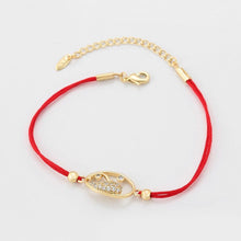 Cargar imagen en el visor de la galería, 14 K Gold Plated red string bracelet with white zirconium - BIJUNET