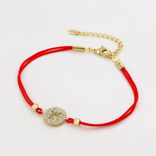 Charger l'image dans la galerie, 14 K Gold Plated red string bracelet with white zirconium - BIJUNET