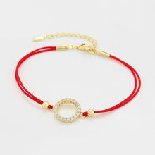 Cargar imagen en el visor de la galería, 14 K Gold Plated red string bracelet with white zirconium - BIJUNET