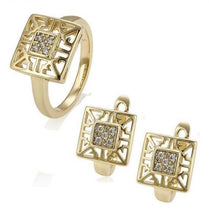 Load image into Gallery viewer, 14 K Gold Plated ring and earrings set with white zirconium - BIJUNET