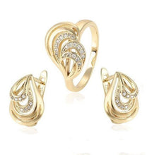 Load image into Gallery viewer, 14 K Gold Plated ring and earrings set with white zirconium - BIJUNET