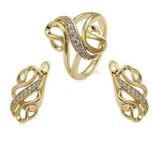 Charger l'image dans la galerie, 14 K Gold Plated ring and earrings set with white zirconium - BIJUNET