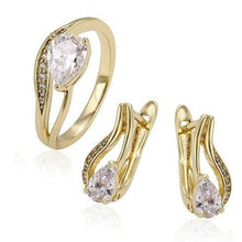 Load image into Gallery viewer, 14 K Gold Plated ring and earrings set with white zirconium - BIJUNET
