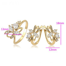 Load image into Gallery viewer, 14 K Gold Plated ring and earrings set with white zirconium - BIJUNET
