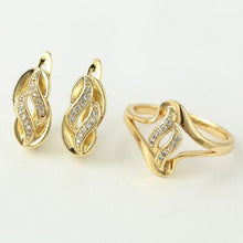 Charger l'image dans la galerie, 14 K Gold Plated ring and earrings set with white zirconium - BIJUNET