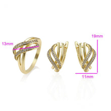 Cargar imagen en el visor de la galería, 14 K Gold Plated ring and earrings set with white zirconium - BIJUNET