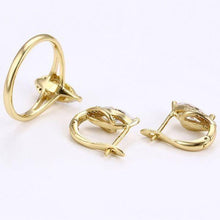 Charger l'image dans la galerie, 14 K Gold Plated ring and earrings set with white zirconium - BIJUNET