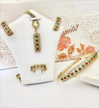 Load image into Gallery viewer, 14 K Gold Plated ring, pendant, bracelet and earrings set with colored zirconium - BIJUNET