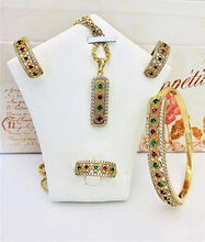Load image into Gallery viewer, 14 K Gold Plated ring, pendant, bracelet and earrings set with colored zirconium - BIJUNET