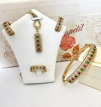 Load image into Gallery viewer, 14 K Gold Plated ring, pendant, bracelet and earrings set with colored zirconium - BIJUNET