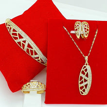 Load image into Gallery viewer, 14 K Gold Plated ring, pendant, bracelet and earrings set with white zirconium - BIJUNET