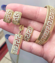 Load image into Gallery viewer, 14 K Gold Plated ring, pendant, bracelet and earrings set with white zirconium - BIJUNET