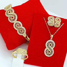 Charger l'image dans la galerie, 14 K Gold Plated ring, pendant, bracelet and earrings set with white zirconium - BIJUNET