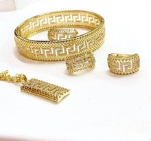 Load image into Gallery viewer, 14 K Gold Plated ring, pendant, bracelet and earrings set with white zirconium - BIJUNET
