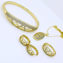 Load image into Gallery viewer, 14 K Gold Plated ring, pendant, bracelet and earrings set with white zirconium - BIJUNET