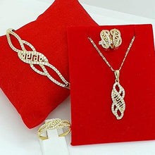 Cargar imagen en el visor de la galería, 14 K Gold Plated ring, pendant, bracelet and earrings set with white zirconium - BIJUNET
