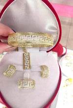 Load image into Gallery viewer, 14 K Gold Plated ring, pendant, bracelet and earrings set with white zirconium - BIJUNET