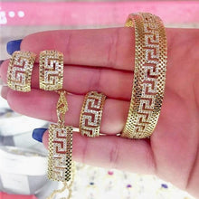 Load image into Gallery viewer, 14 K Gold Plated ring, pendant, bracelet and earrings set with white zirconium - BIJUNET