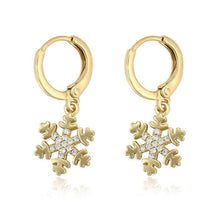 Charger l'image dans la galerie, 14 K Gold Plated Snowflake earrings with white zirconium - BIJUNET