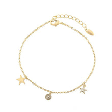 Charger l'image dans la galerie, 14 K Gold Plated stars bracelet with white zirconium - BIJUNET