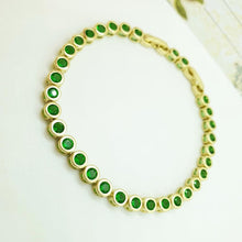 Charger l'image dans la galerie, 14 K Gold Plated tennis bracelet with green zirconium - BIJUNET