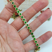 Charger l'image dans la galerie, 14 K Gold Plated tennis bracelet with green zirconium - BIJUNET