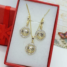 Cargar imagen en el visor de la galería, 14 K Gold Plated tree of life pendant and earrings set with white zirconium - BIJUNET