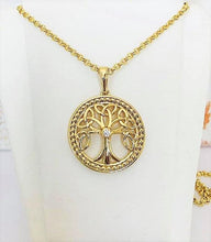 Cargar imagen en el visor de la galería, 14 K Gold Plated Tree of Life pendant with white zirconium - BIJUNET