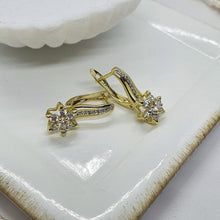 Load image into Gallery viewer, 14K Gold Plated flower earrings with white zirconium - BIJUNET