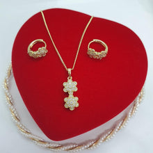 Cargar imagen en el visor de la galería, 14K Gold Plated pendant and earrings set with white zirconium - BIJUNET