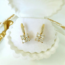 Load image into Gallery viewer, 14 K Gold Plated flower earrings with white zirconia