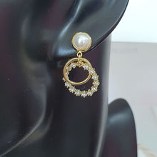 Load image into Gallery viewer, 14 K Gold Plated pearl earrings with white zirconium