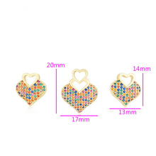 Load image into Gallery viewer, 14 K Gold Plated Love pendant and earrings set with multicoloured zirconia