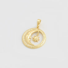 Charger l'image dans la galerie, 14 K Gold Plated moon and star pendant with white zirconia
