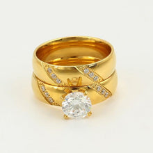 Charger l'image dans la galerie, 24 K Gold Plated double ring with white zirconium - BIJUNET