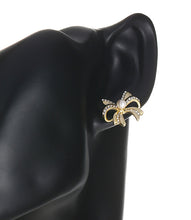Load image into Gallery viewer, 14 K Gold Plated bow earrings with white zirconia