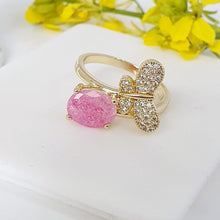Load image into Gallery viewer, 14 K Gold Plated butterfly ring with pink zirconium - BIJUNET