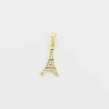 Load image into Gallery viewer, 14 K Gold Plated Eiffel Tower pendant and earrings set with white zirconia
